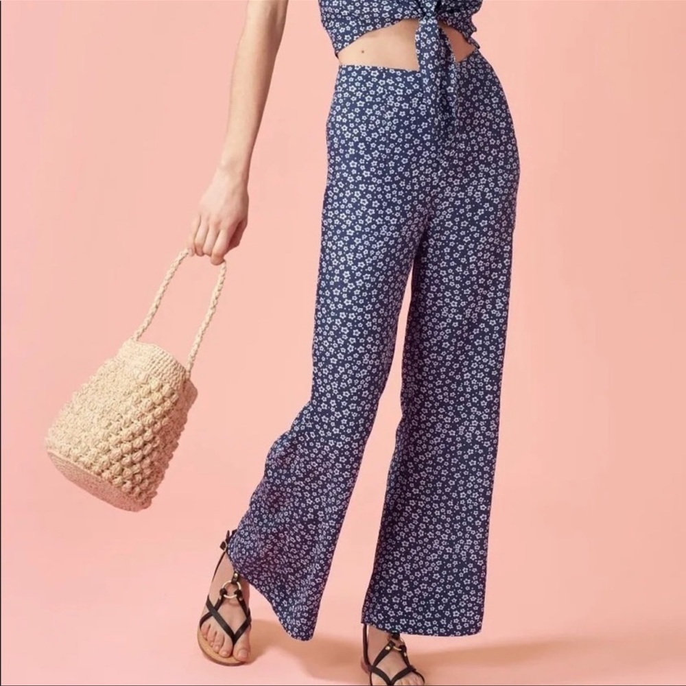 Rouje Navy Floral Wide-Leg Pants